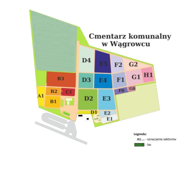 Mapa Cmentarza Komunalnego w Wągrowcu z podziałem na sektory