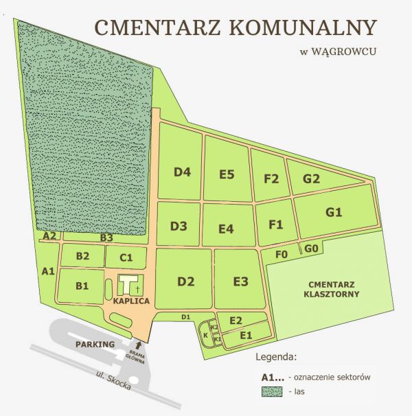 Mapa Cmentarza Komunalnego w Wągrowcu z podziałem na sektory